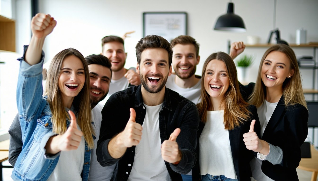 Startup team celebrating successful project launch