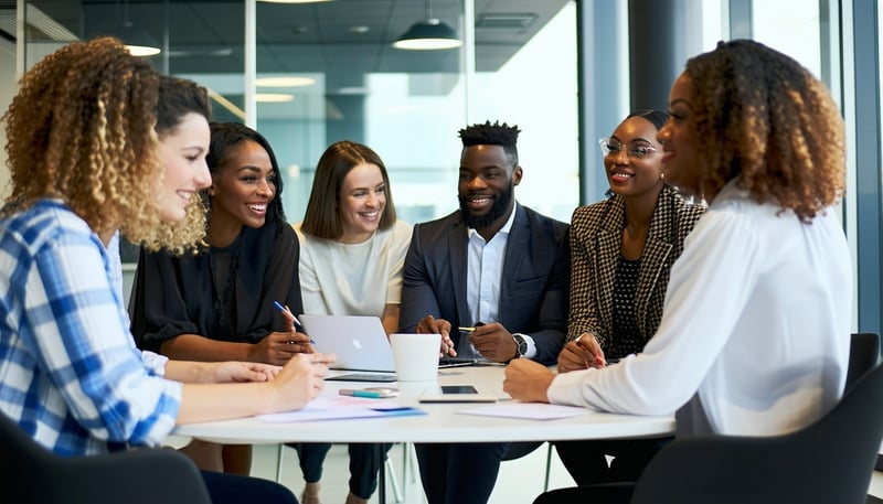 Business consultant collaborating with diverse entrepreneurs Business consultant collaborating with diverse entrepreneurs